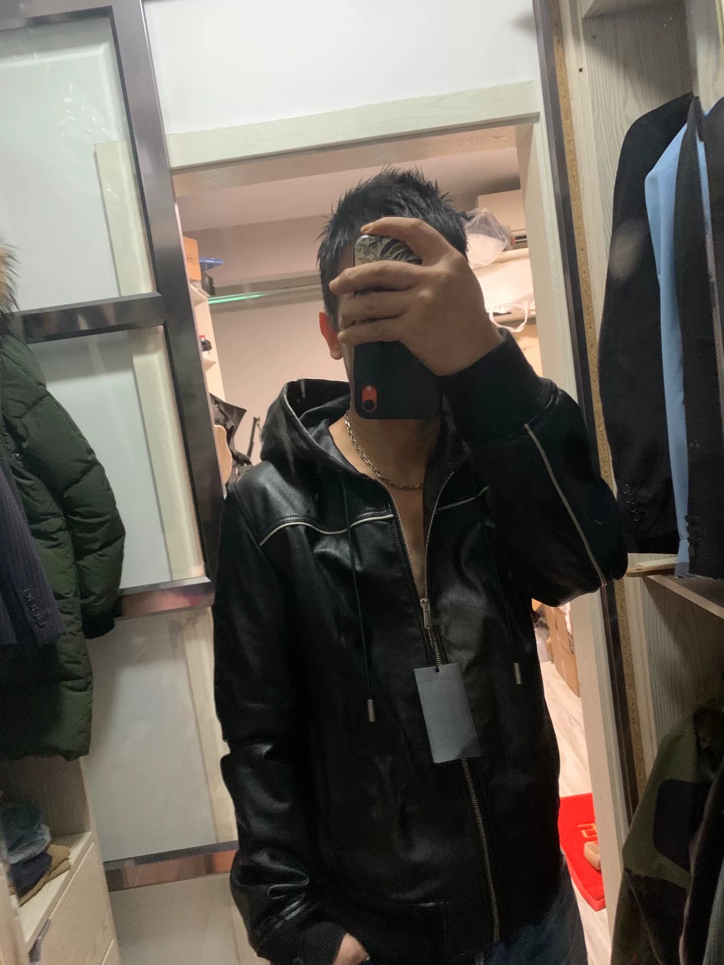 saint laurent black leather jacket size 48