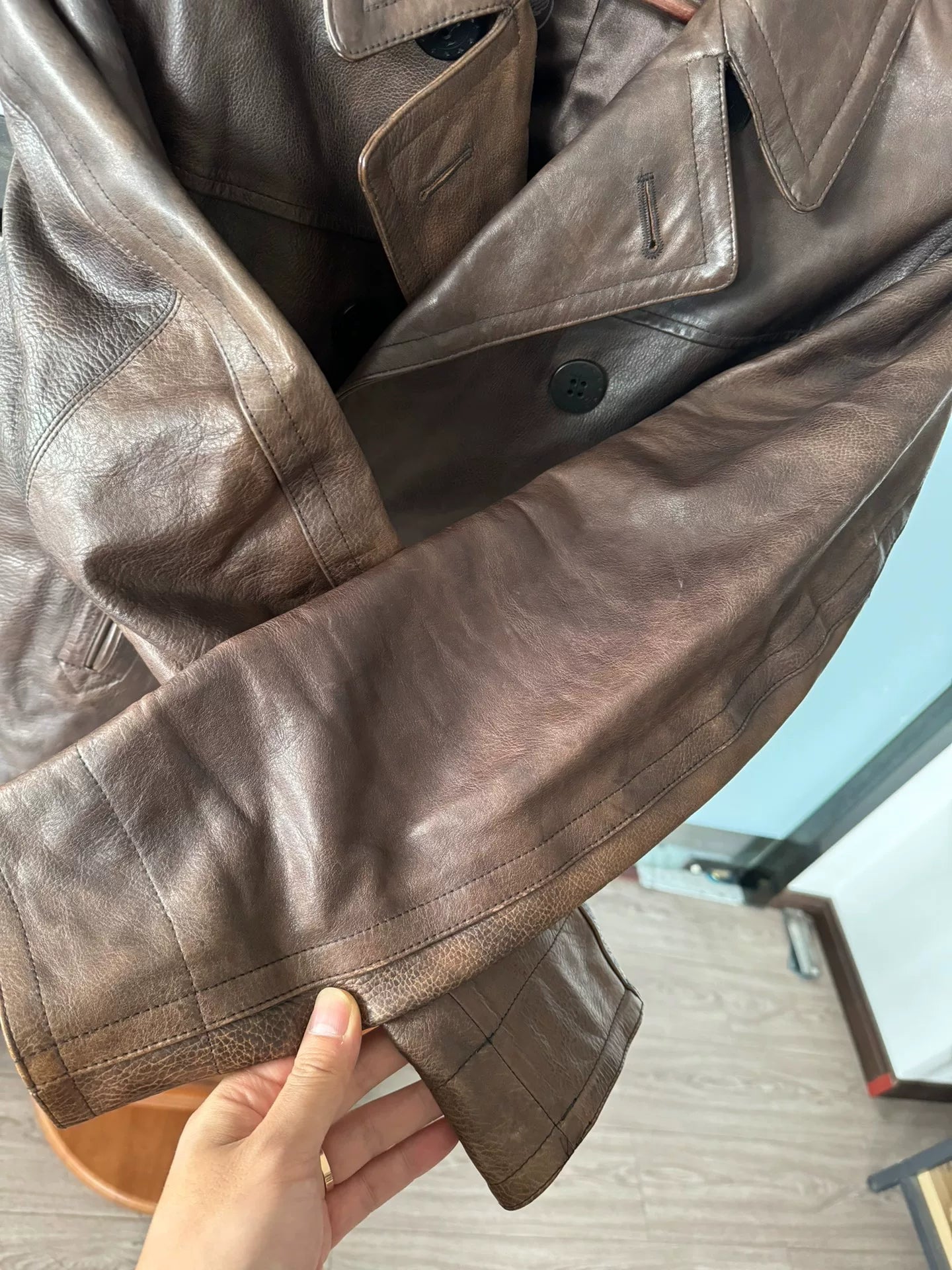 vintage rrl leather jacket in medium size
