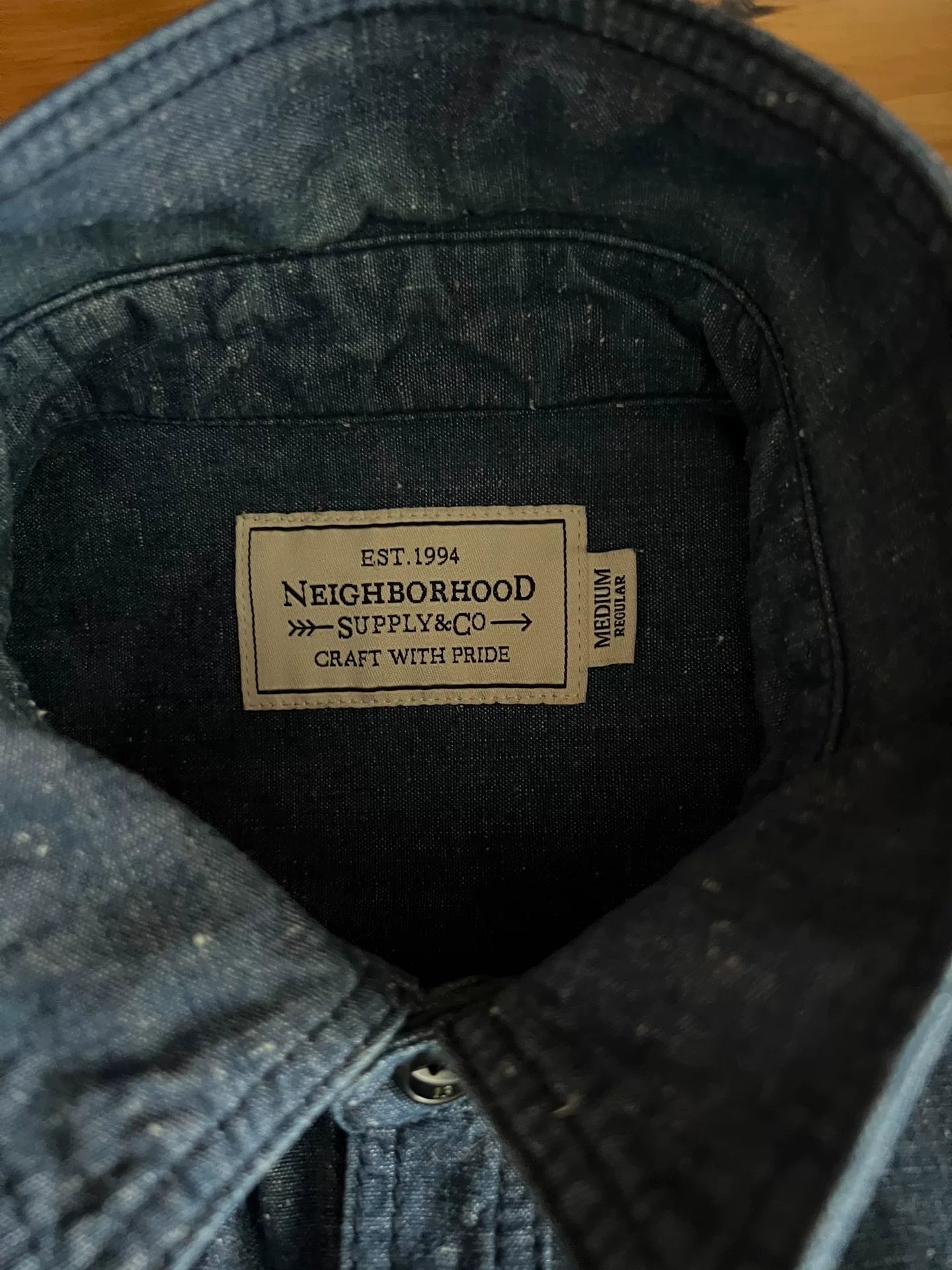 premium blue denim embroidered utility shirt