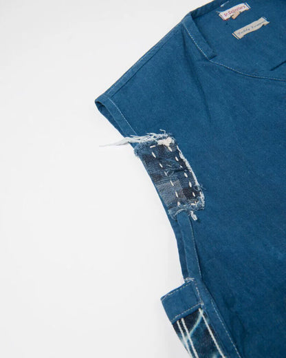 boro hand stitched blue dye vest