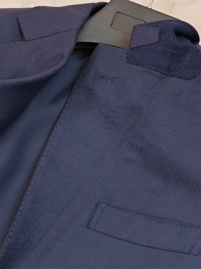 Zegna Navy Wool Jacket with Herringbone Pattern