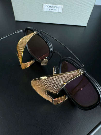 thom browne tb-808 sunglasses with gold accents