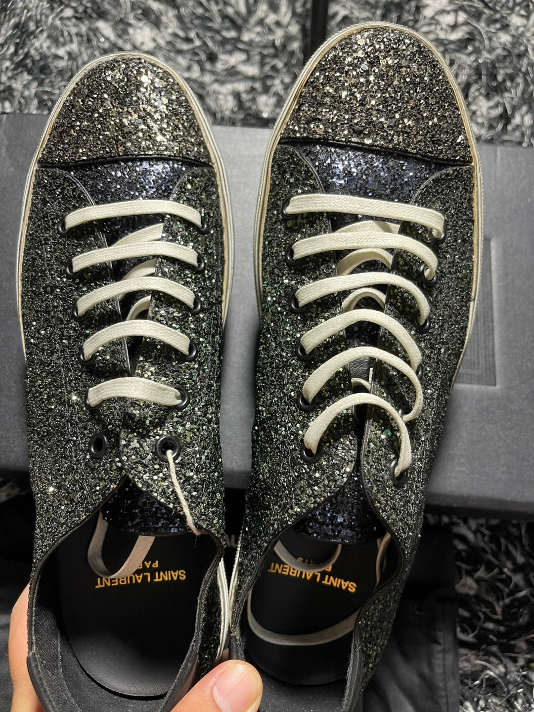 saint laurent glitter low-top sneakers