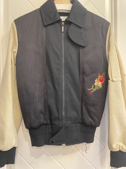 YSL Saint Laurent Rose Embroidery Pilot Jacket