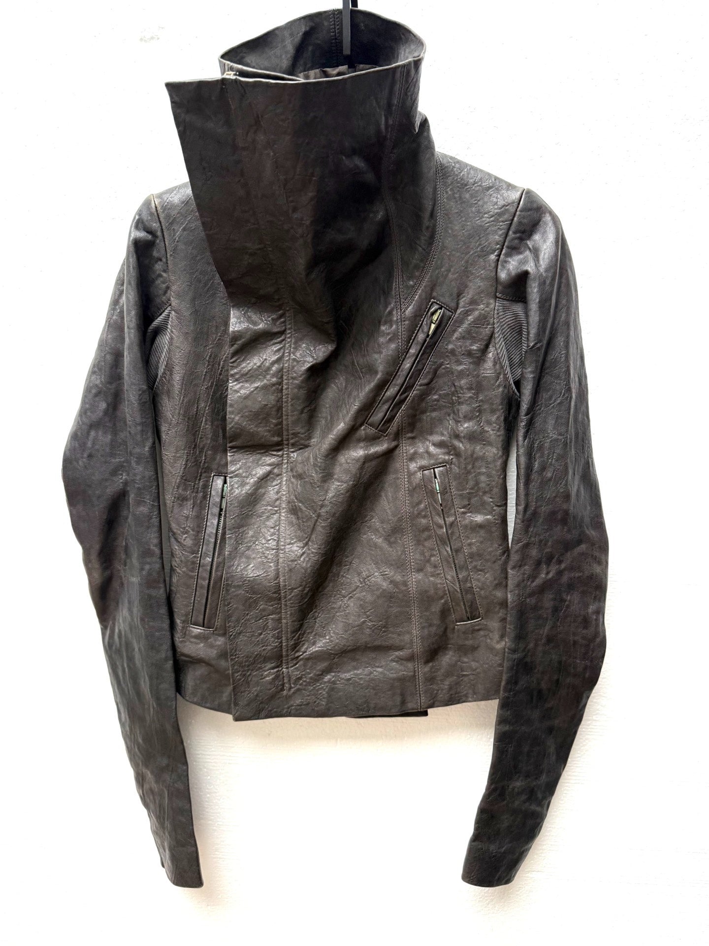 Rick Owens Crinkled Leather Biker Jacket