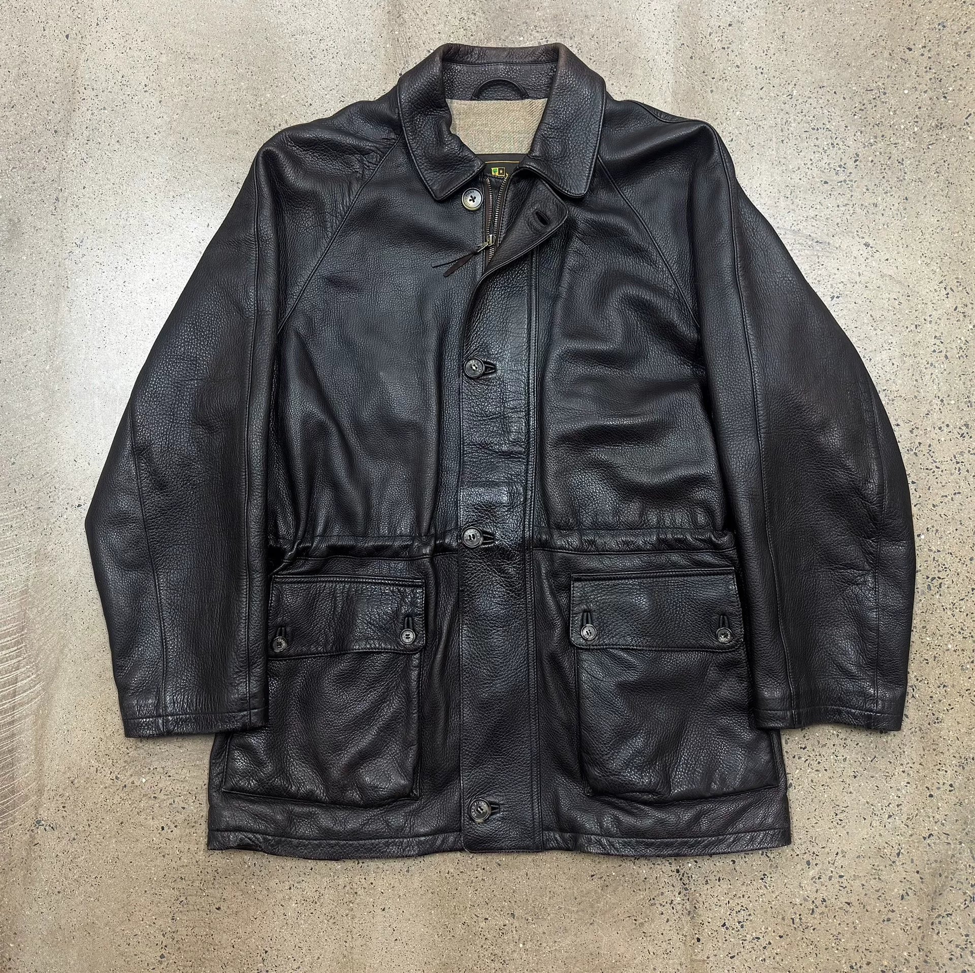 luxurious dark leather jacket with cashmere lining