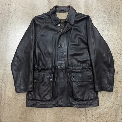 luxurious dark leather jacket with cashmere lining