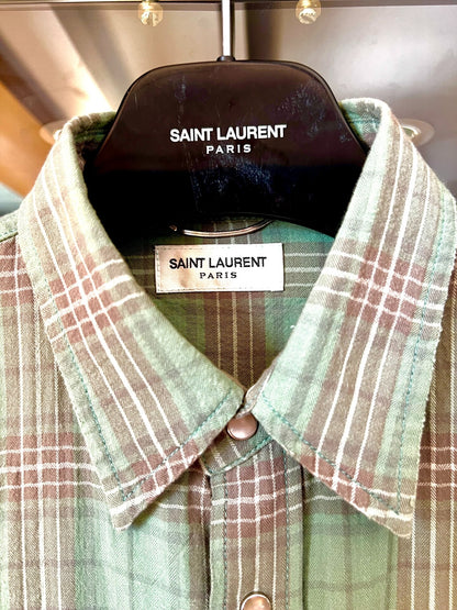 saint laurent plaid green shirt