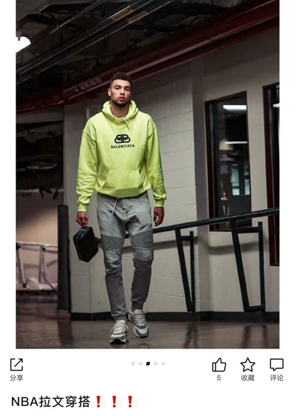 balenciaga neon yellow logo hooded sweatshirt