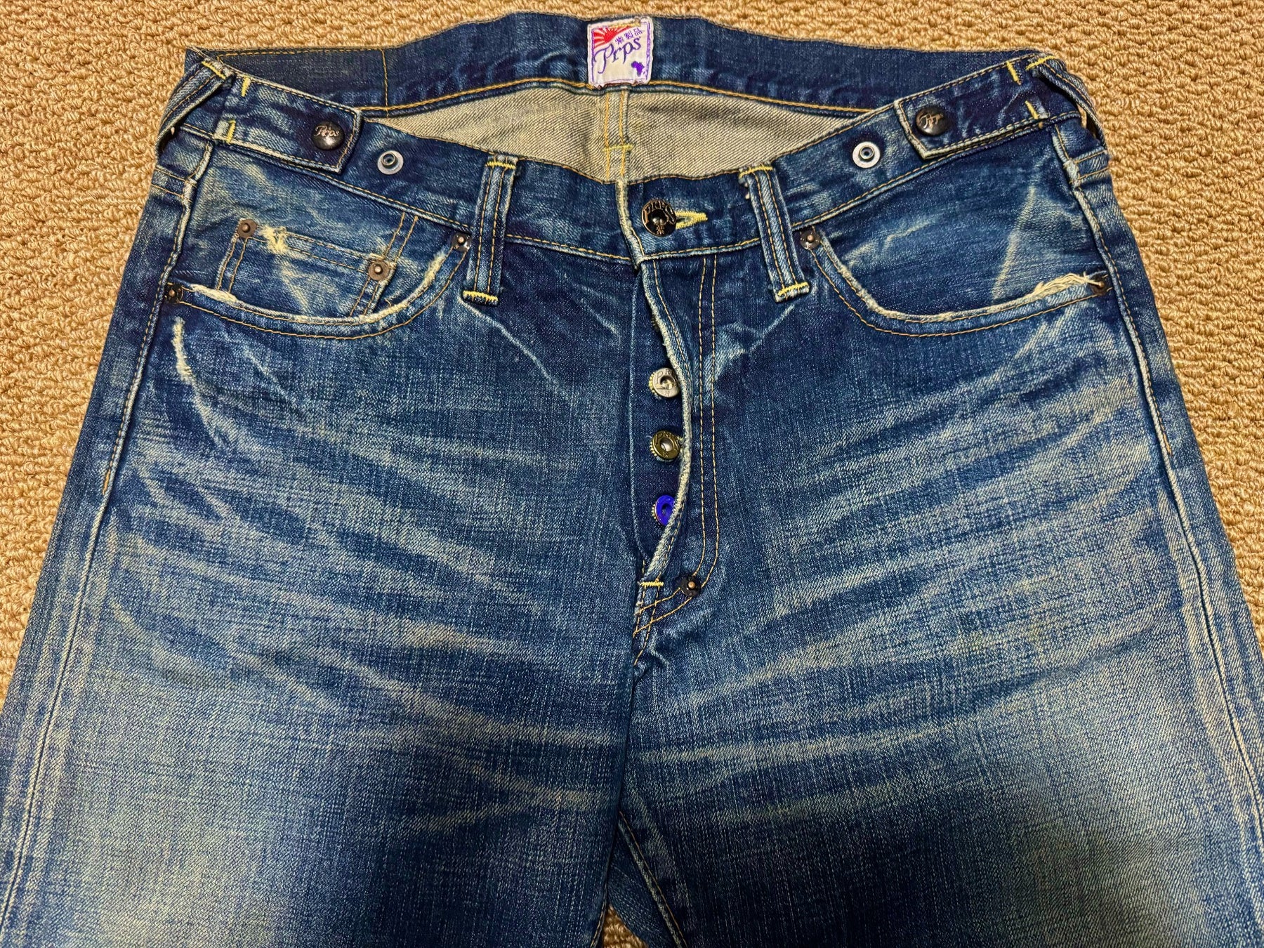 Blue Faded Distressed Studded Jeans