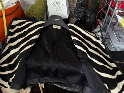 Saint Laurent Black Leather Jacket Zebra Collar
