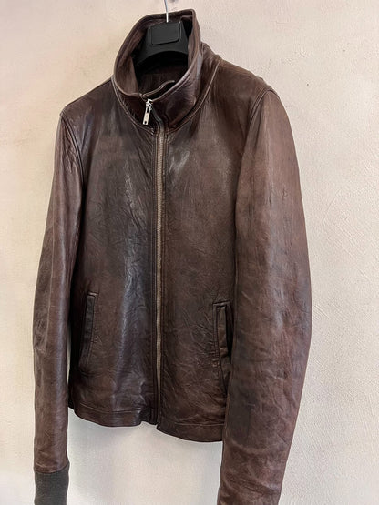 Rick Owens High Neck Leather Jacket