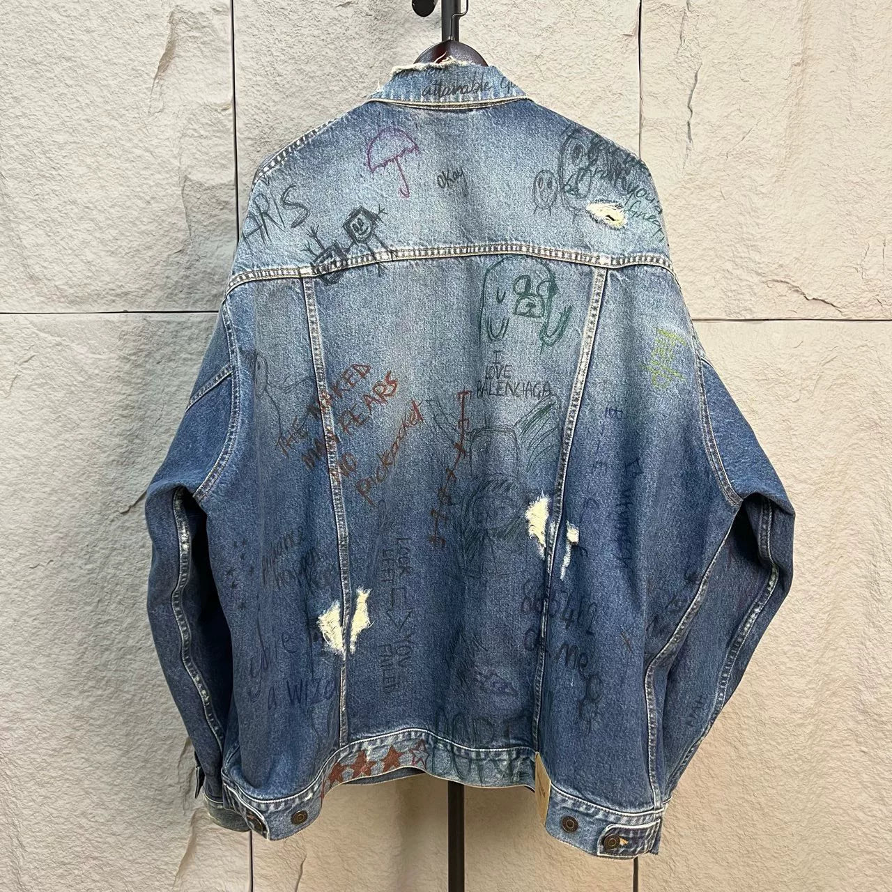 balenciaga graffiti print denim jacket size s