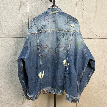 balenciaga graffiti print denim jacket size s