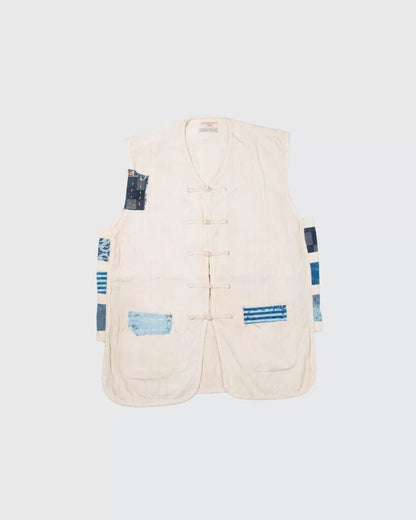 boro hand stitched blue dye vest
