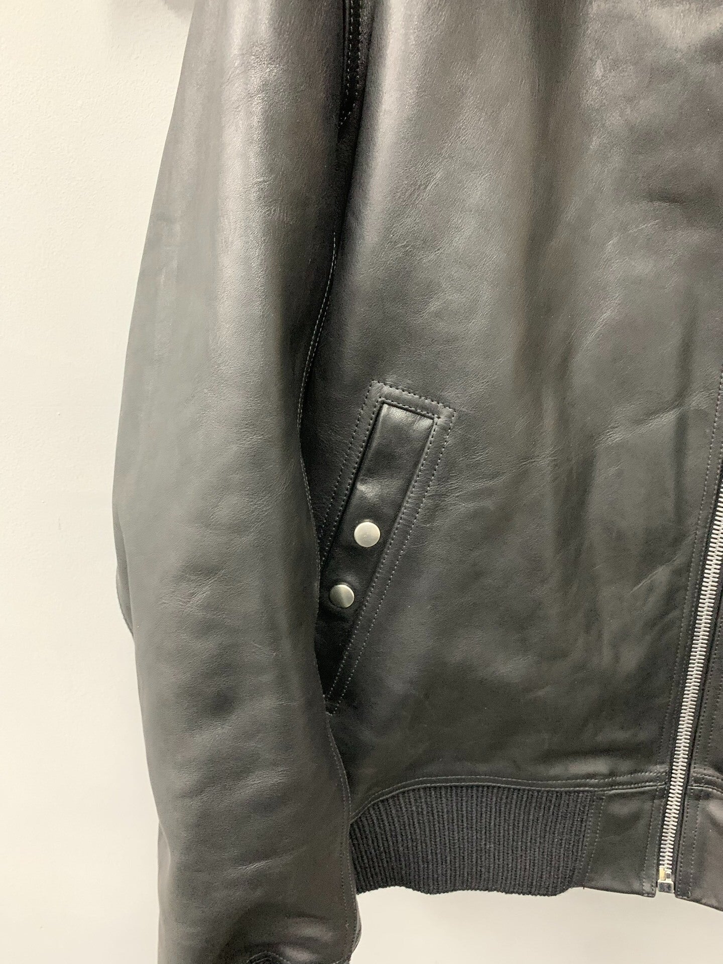 Rick Owens Black Leather Collared Jacket