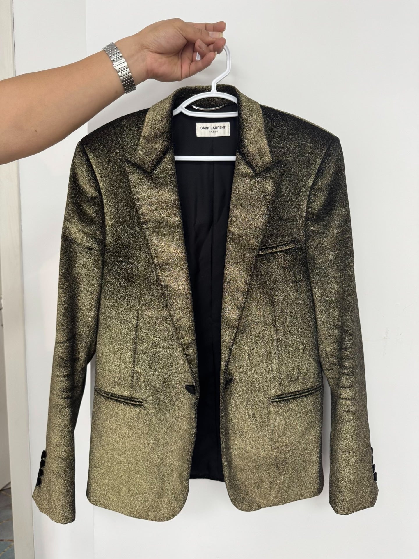 Saint Laurent Gold Glitter Blazer 44