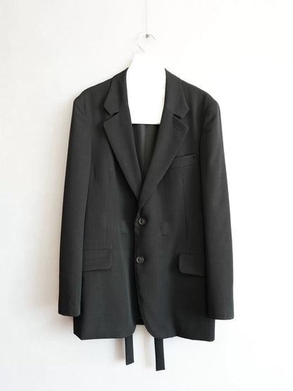 yohji yamamoto black lace-up jacket