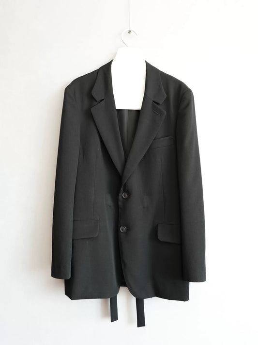 yohji yamamoto black lace-up jacket