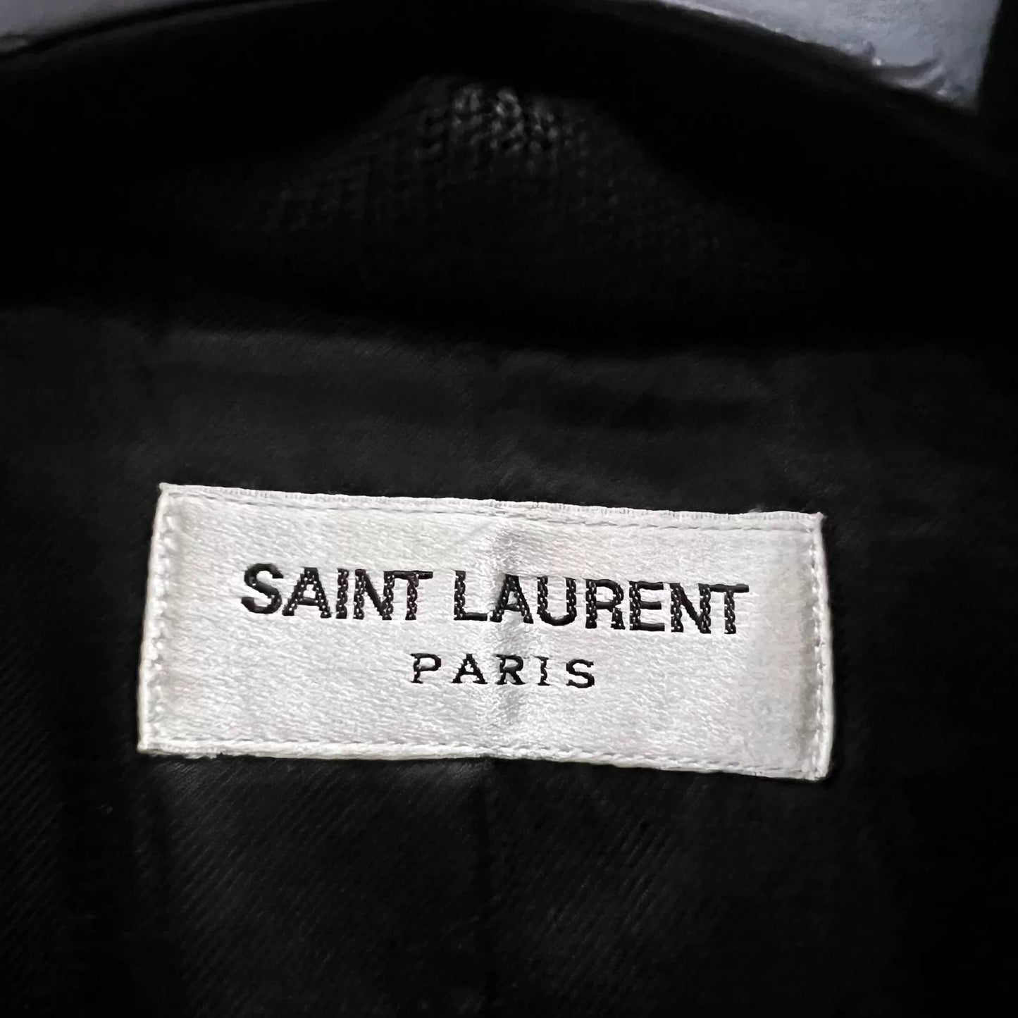 Saint Laurent Dark Blue Leather Sleeve Baseball Jacket