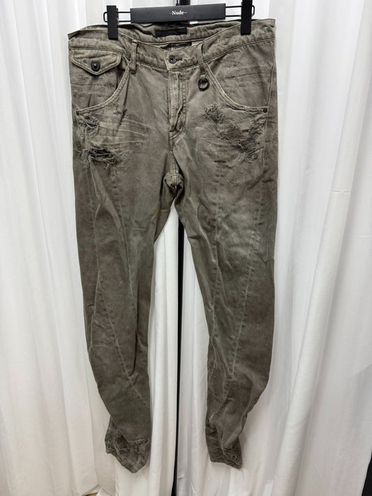 Gray Slim Pants with Distressed Detailing