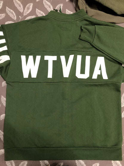 wtaps green pullover sweatshirt with text