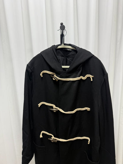 yohji yamamoto black duffle coat with horn buttons