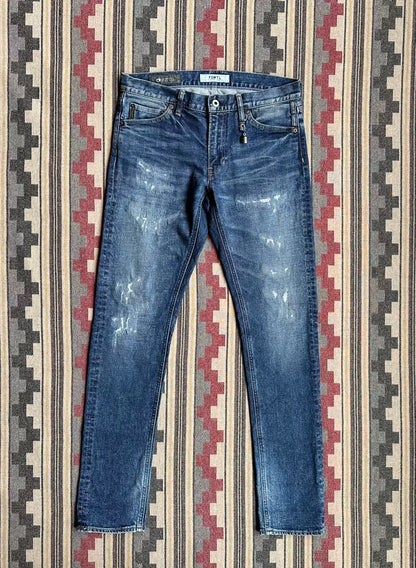 fdmtl skinny fit straight jeans vintage style