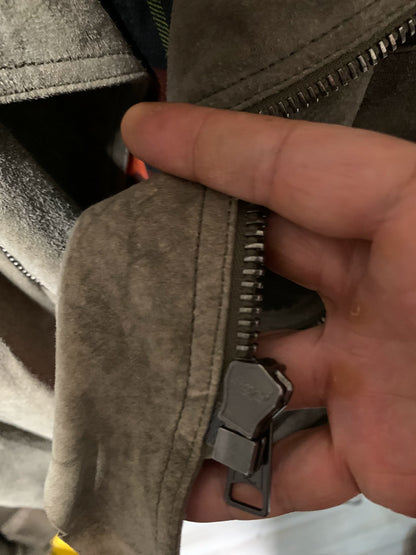 distressed grey suede biker jacket