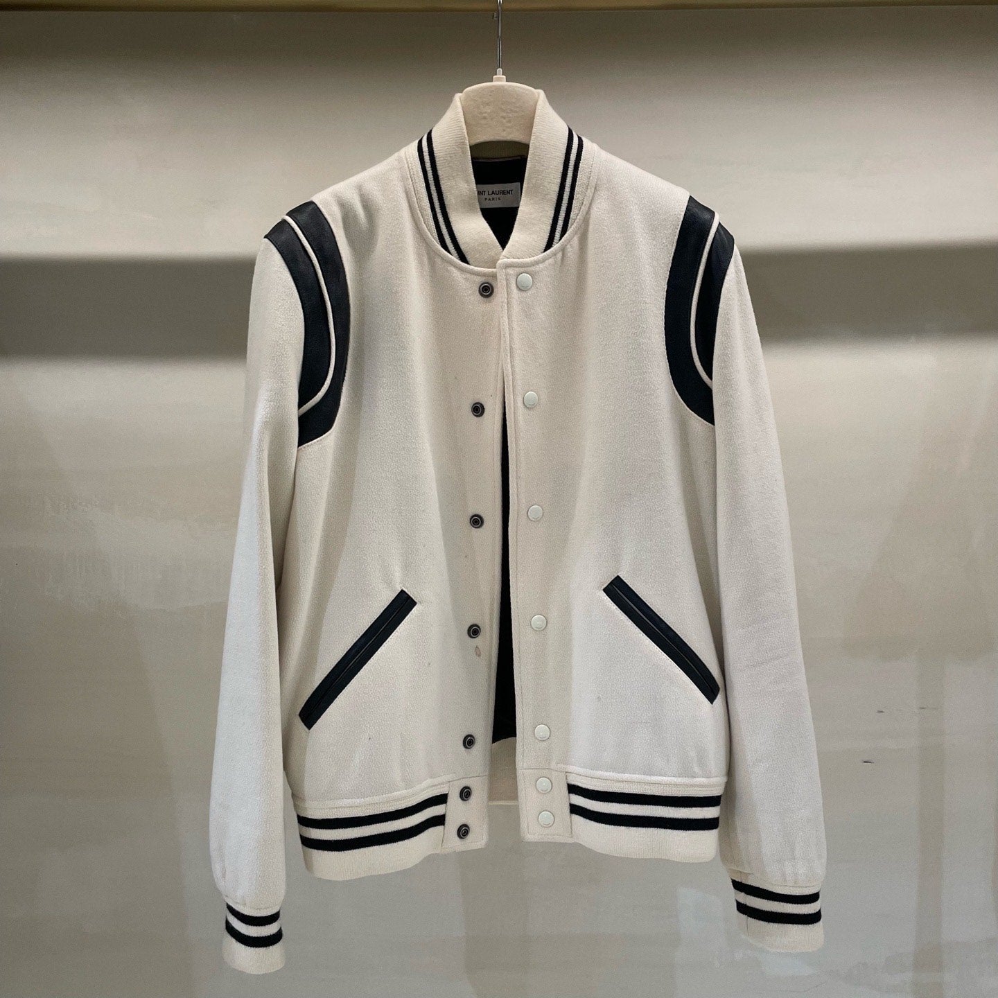 Saint Laurent Cream Baseball Jacket