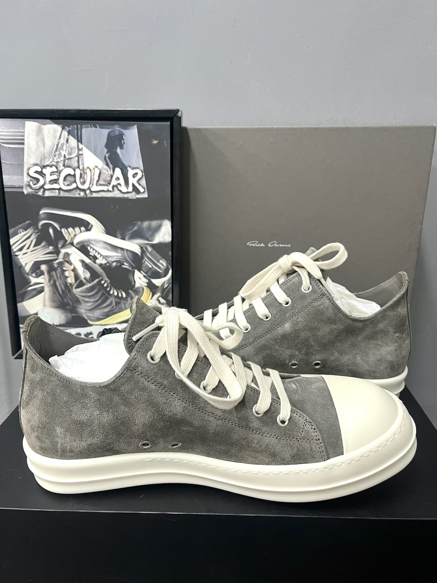 Rick Owens Low-Top Gray Suede Sneakers