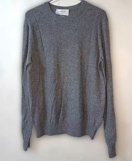 YSL Gray Wool Cable Knit Sweater