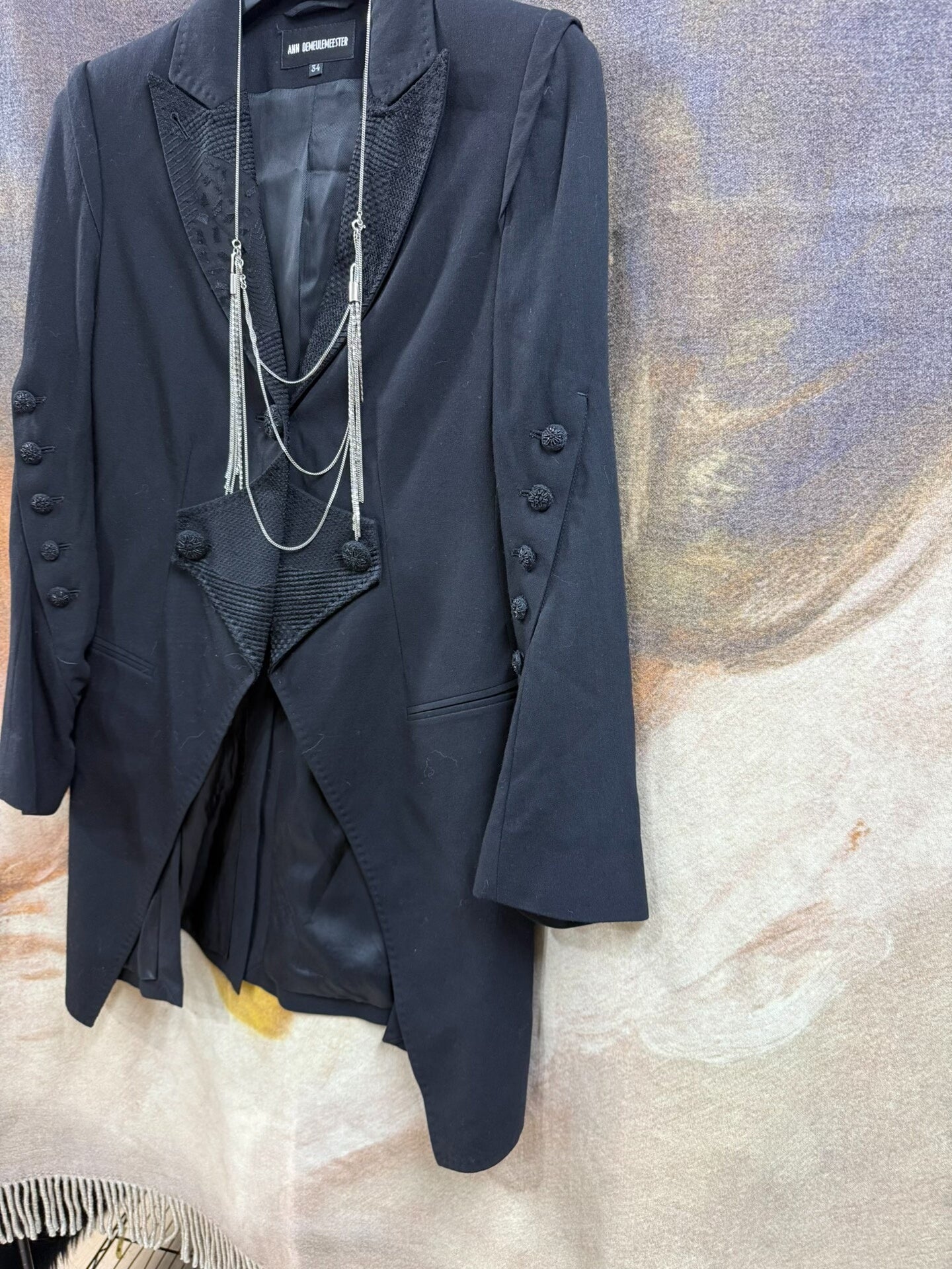 elegant black embroidered tailcoat jacket