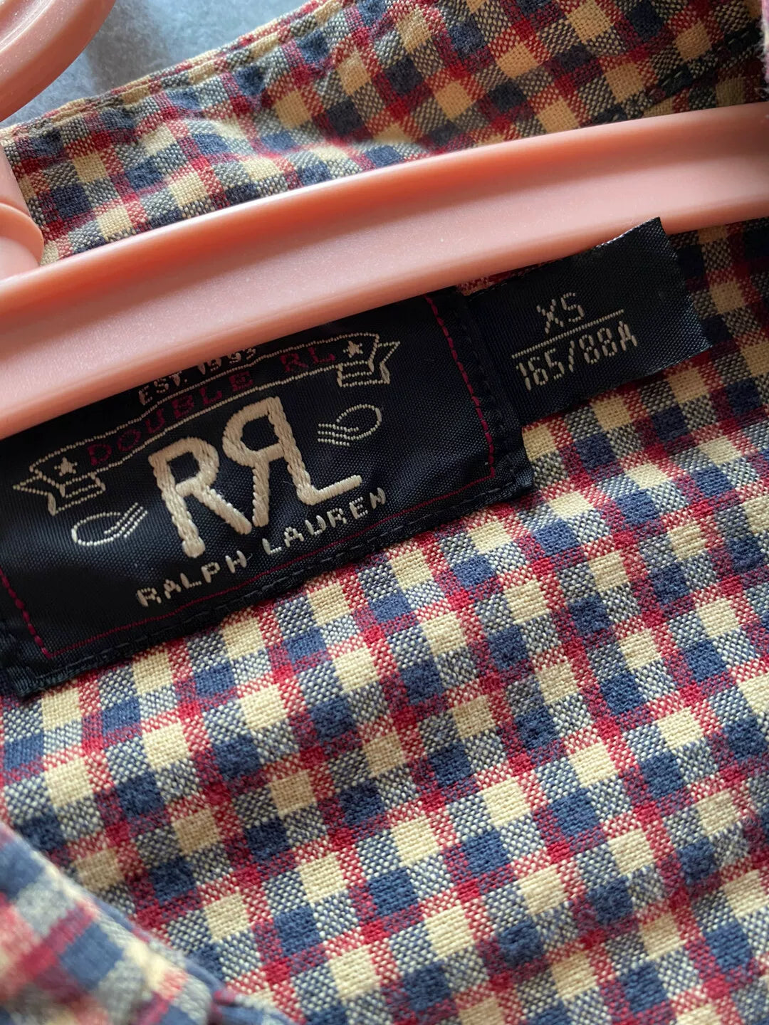 rrl long sleeve checkered shirt in brown