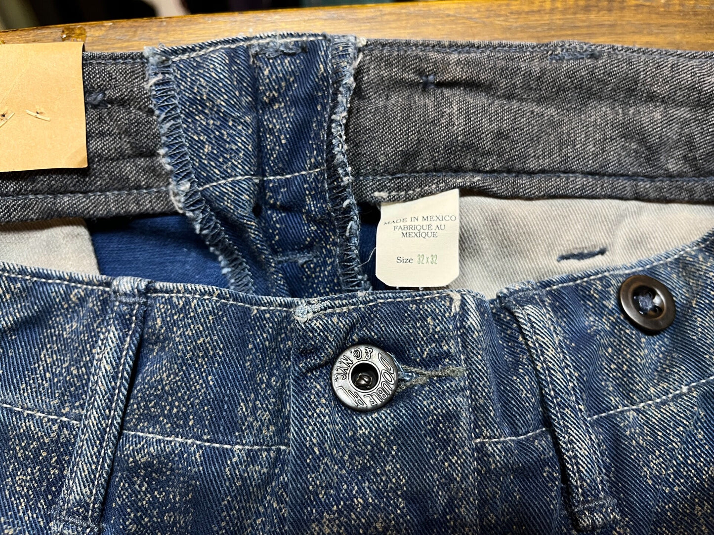 blue striped cotton twill pants