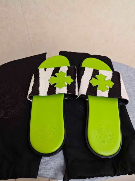 Chrome Hearts Apple Green Horsehair Slippers