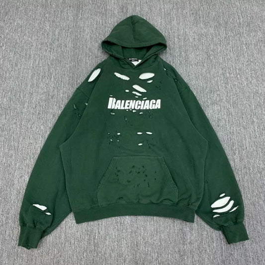 balenciaga green distressed hoodie for sale