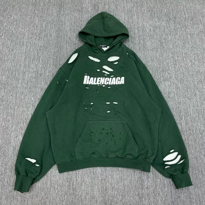 balenciaga green distressed hoodie sweatshirt xs