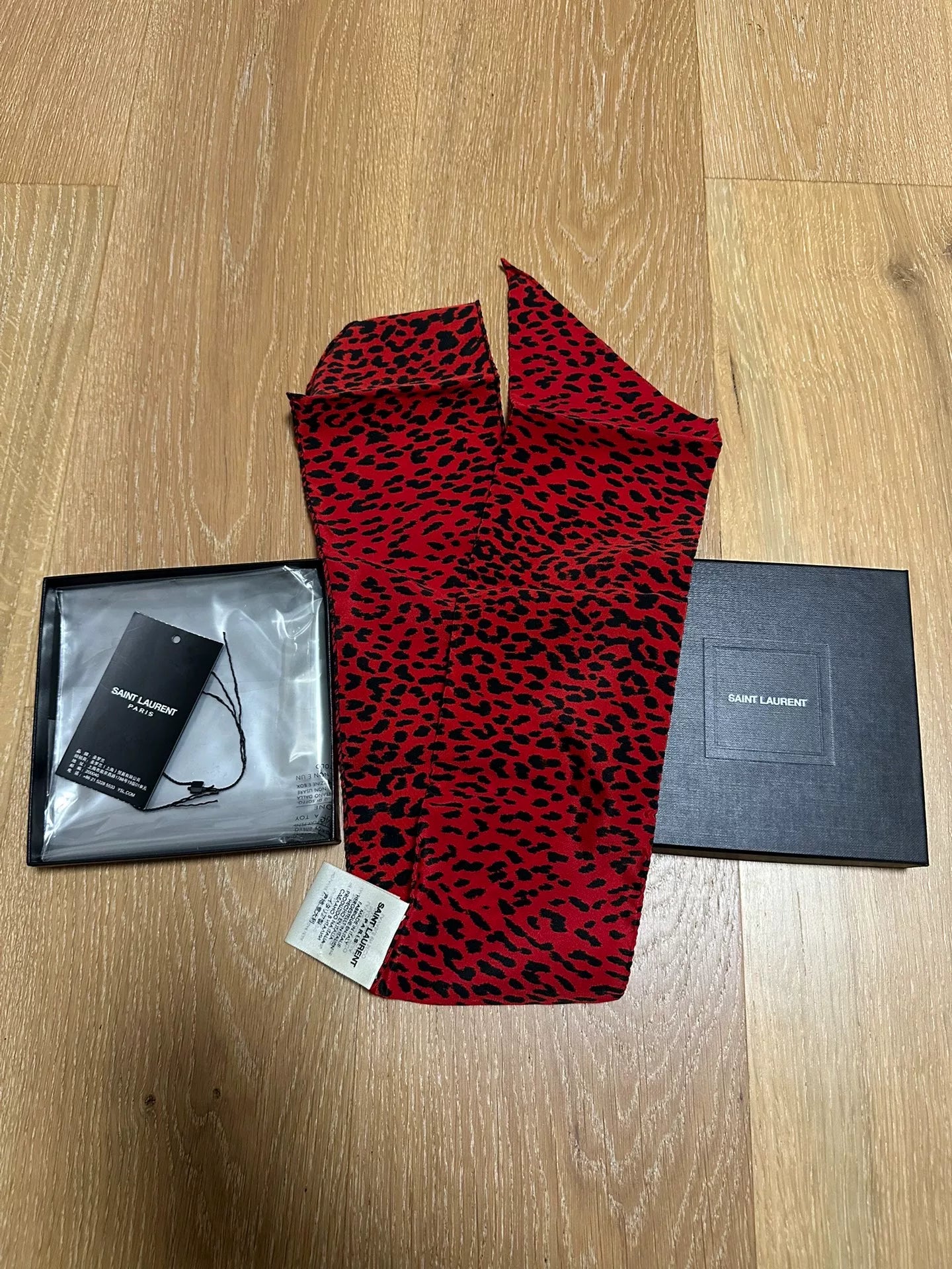 Saint Laurent Red Black Leopard Scarf