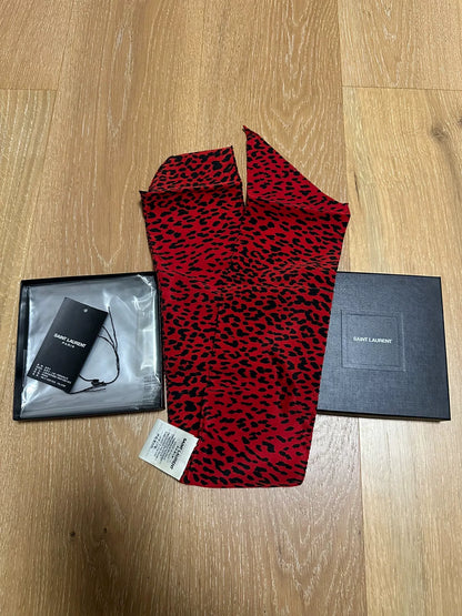Saint Laurent Red Black Leopard Scarf