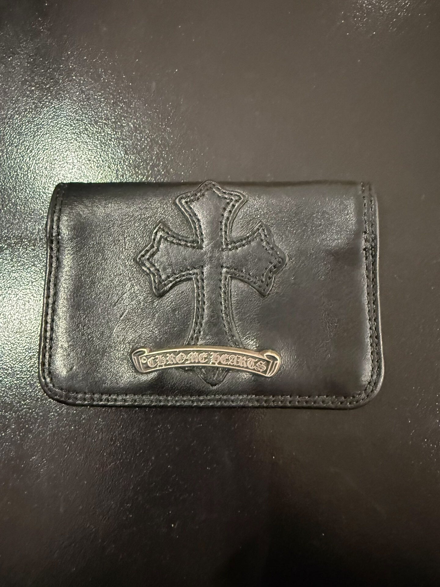 Chrome Hearts Silver Cross Leather Card Holder