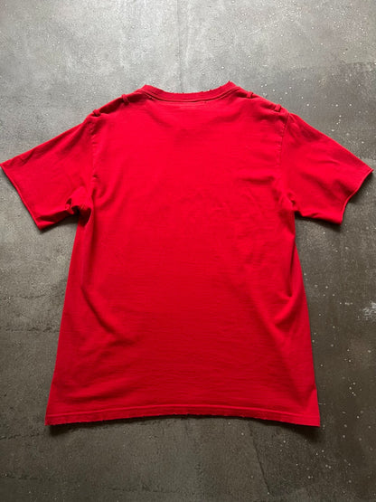 red graphic slogan t-shirt