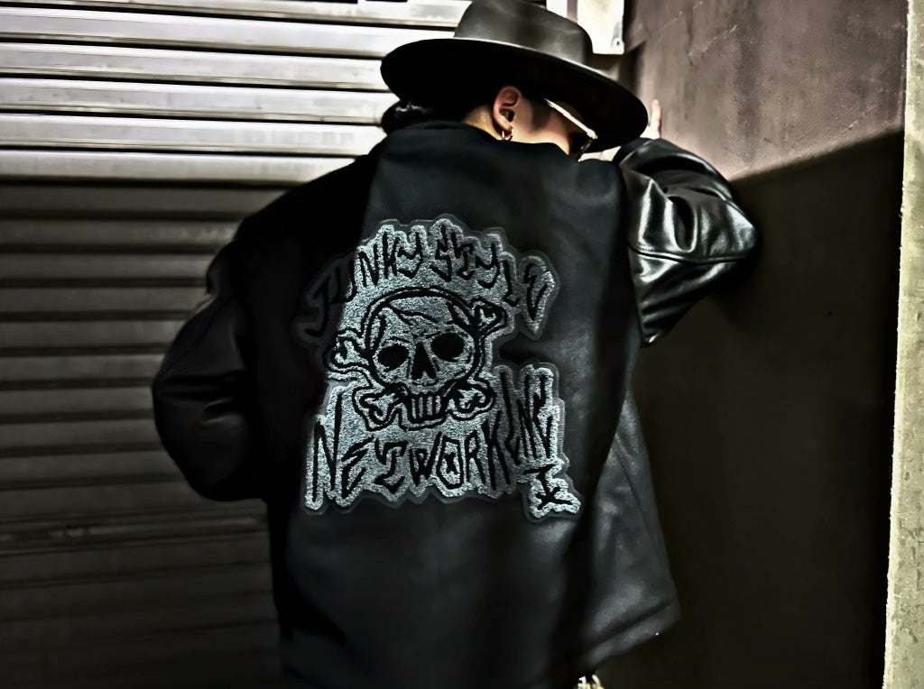 Settlers Leather Sleeve Varsity Jacket
