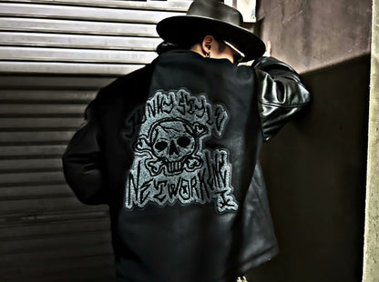 Settlers Leather Sleeve Varsity Jacket