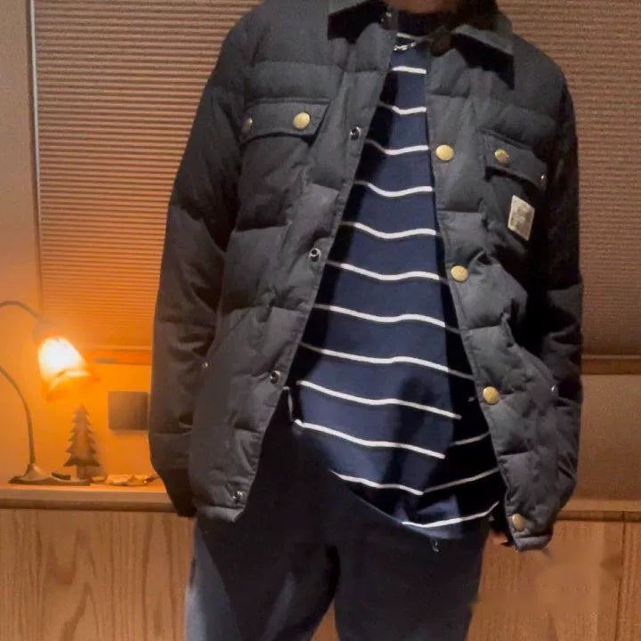 neighborhood puffy shirt jacket with corduroy collar