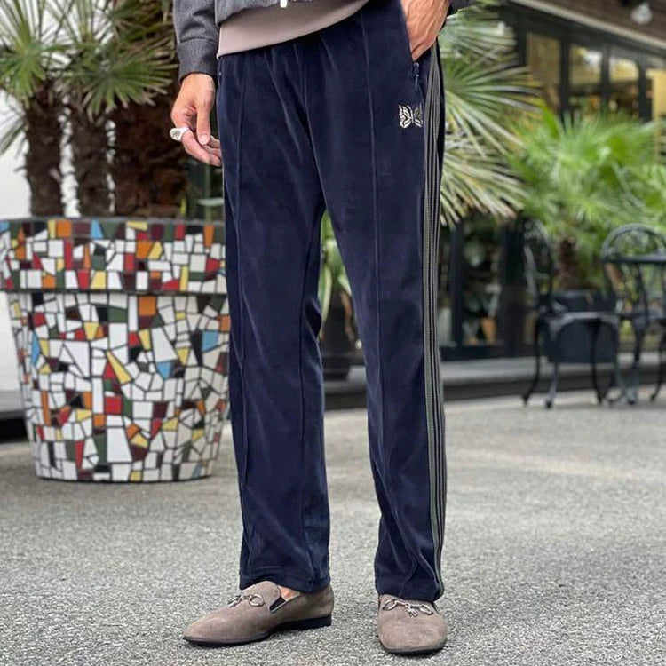 needles narrow track velvet pants with stripes