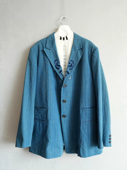 unique rose embroidered blue jacket