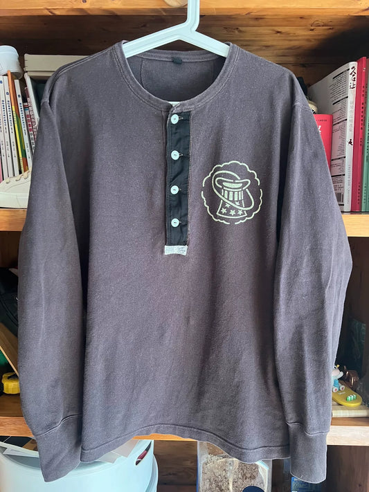 vintage washed henley long sleeve shirt