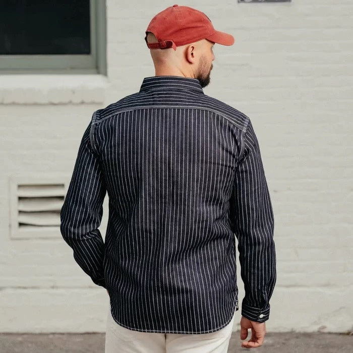 The Flat Head Wabash Stripe Workwear Denim Shirt