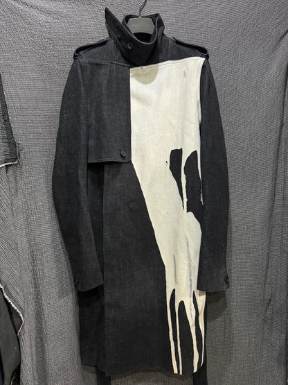 rick owens black paint splash trench coat